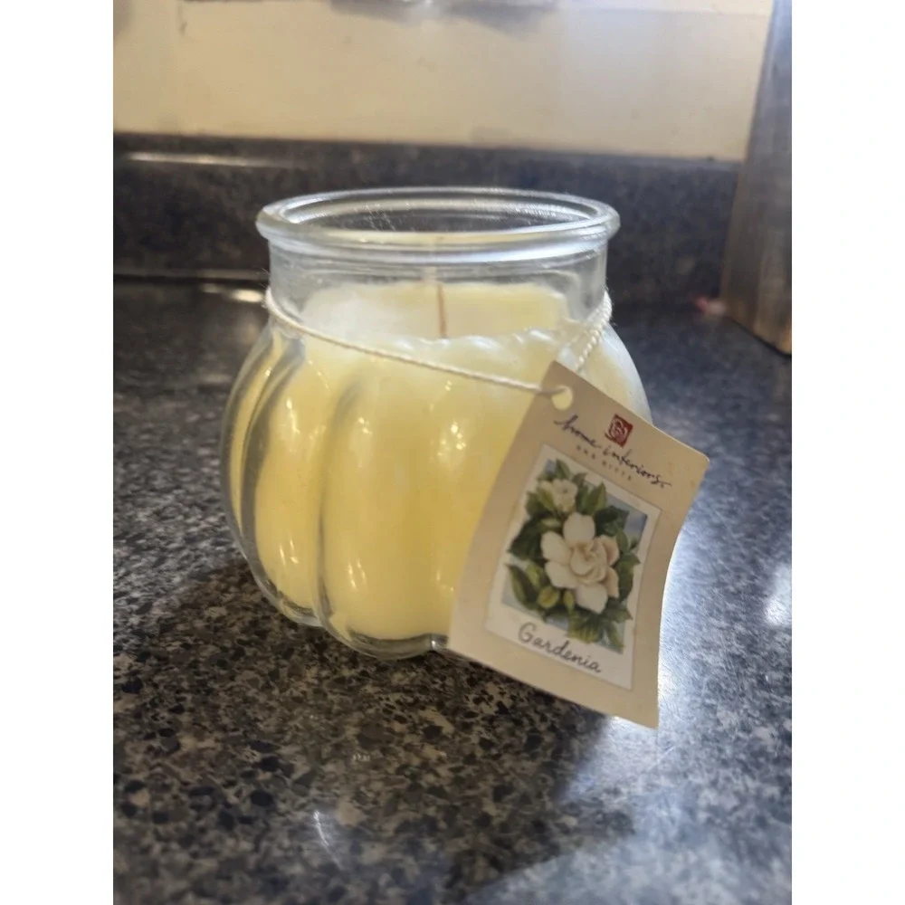 Home Interiors Gardenia Flower Scented Candle 17 oz Jar Retired Fragrance No Lid